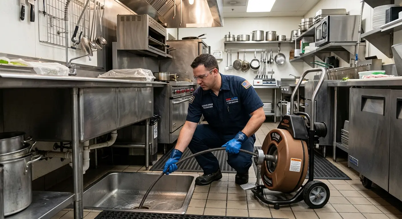 Commercial drain cleaning service in a restaurant kitchen in Mound